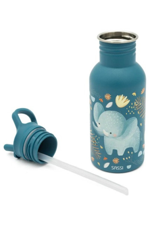 Botella Acero Elefante con pajita