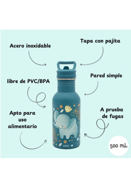 Botella Acero Elefante con pajita