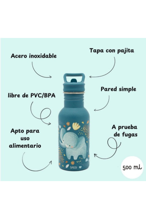 Botella Acero Elefante con pajita