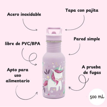 Botella Acero Unicornio con pajita