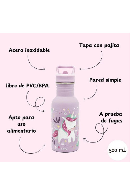 Botella Acero Unicornio con pajita
