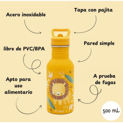 Botella Acero León con pajita
