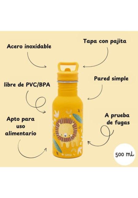Botella Acero León con pajita