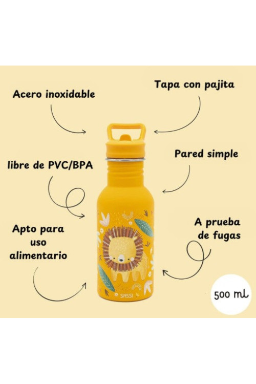 Botella Acero León con pajita