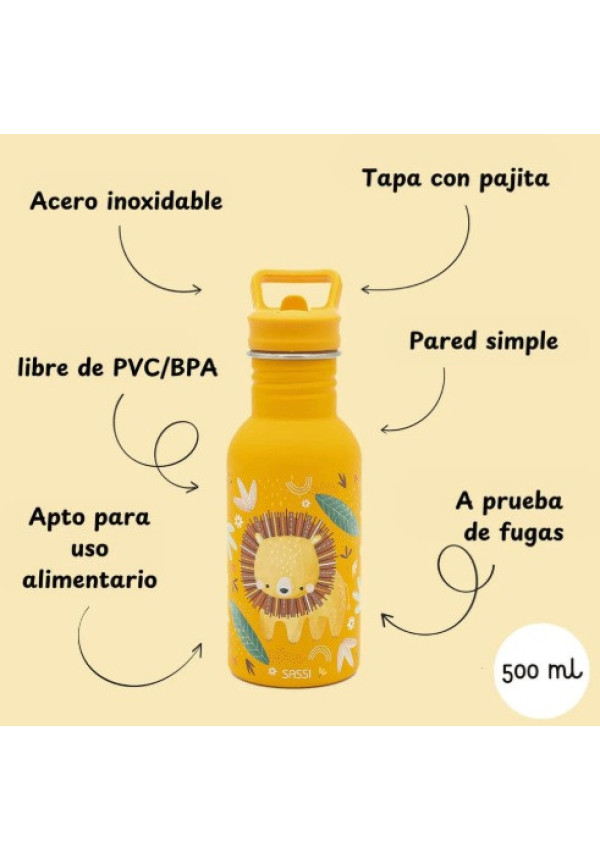 Botella Acero León con pajita