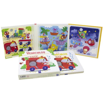 Libro y 3 Puzzles Magnéticos - Los vehículos