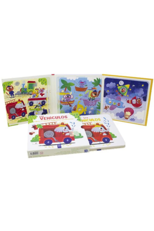 Libro y 3 Puzzles Magnéticos - Los vehículos
