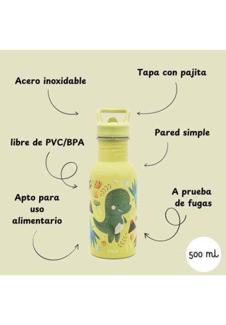 Botella Acero Dino con pajita
