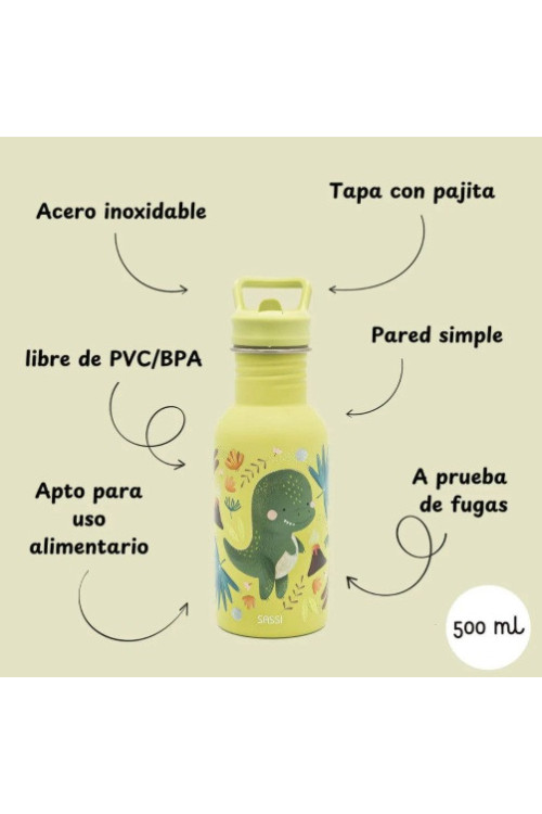 Botella Acero Dino con pajita