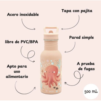Botella Acero Pulpo con pajita