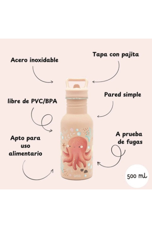 Botella Acero Pulpo con pajita