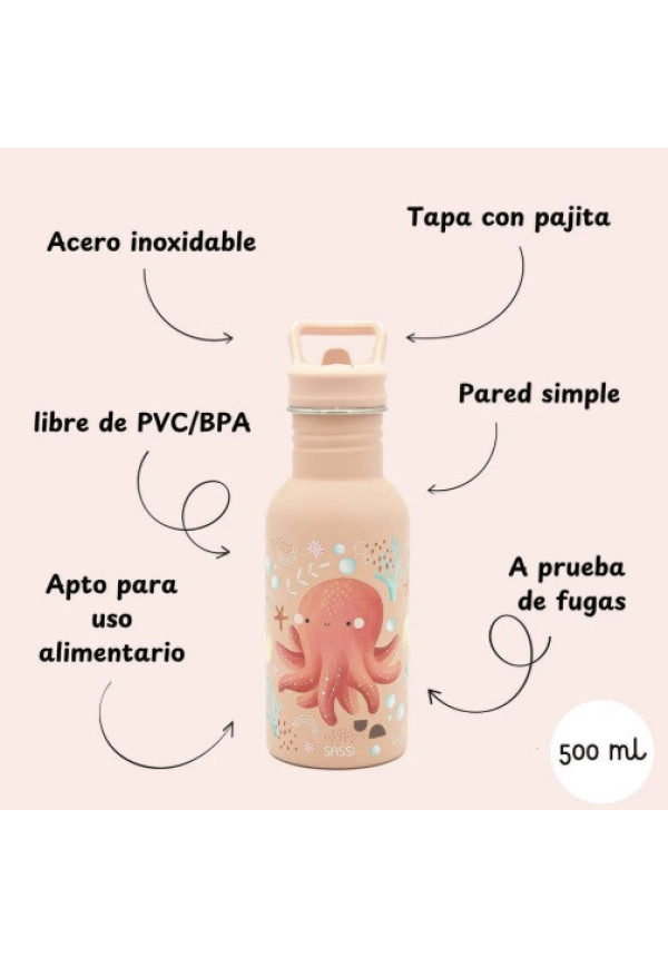 Botella Acero Pulpo con pajita