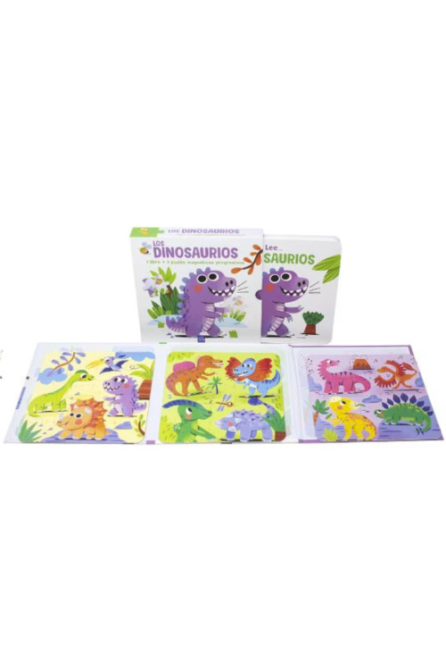 Libro y 3 Puzzles Magnéticos - Dinosaurio