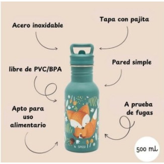 Botella Acero Zorro con Pajita