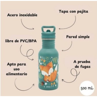 Botella Acero Zorro con Pajita