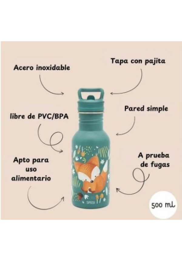 Botella Acero Zorro con Pajita