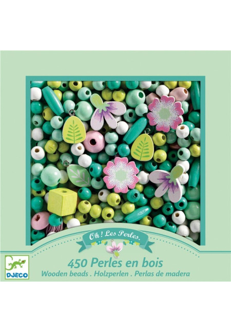 Perlas de madera hojas y flores - Djeco