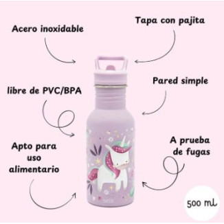 Botella Acero Unicornio con pajita