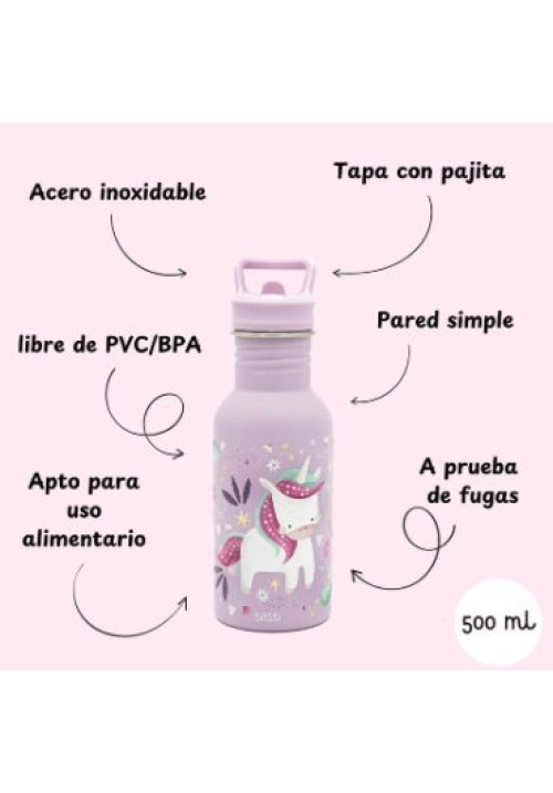 Botella Acero Unicornio con pajita