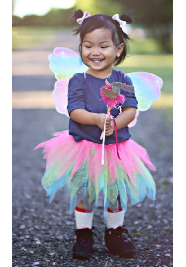 Neon Rainbow Falda, Varita y Alas 4/6 años - Great Pretenders