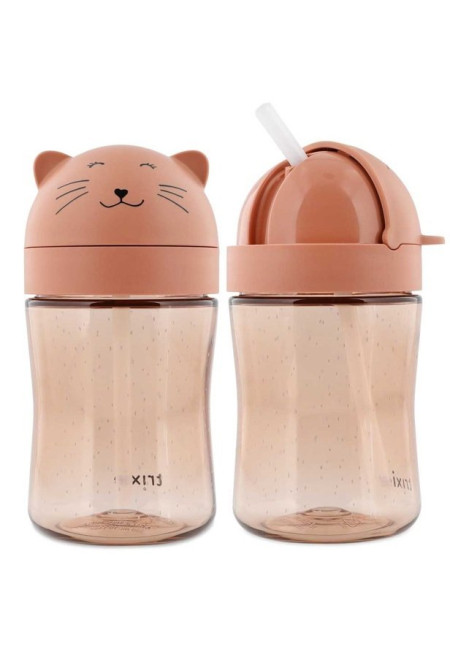 Botella 300ml Tritán Pajita Silicona Gato
