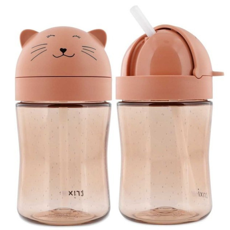 Botella 300ml Tritán Pajita Silicona Gato
